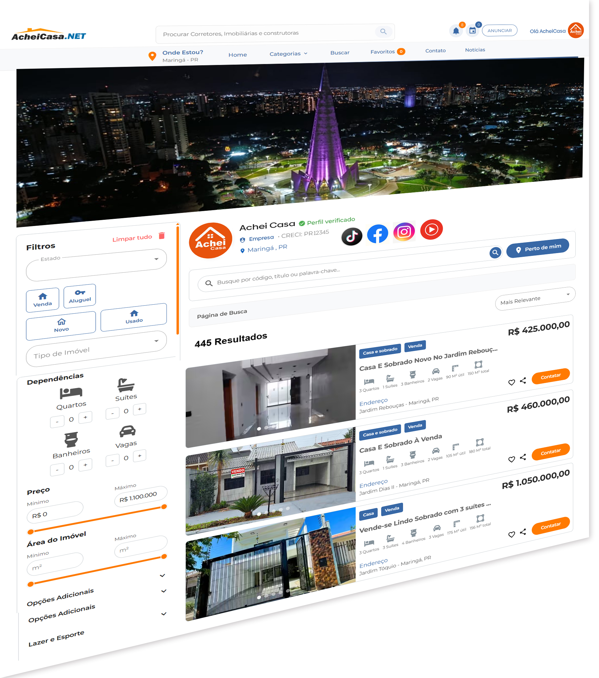 Página exclusiva do anunciante no AcheiCasa.NET